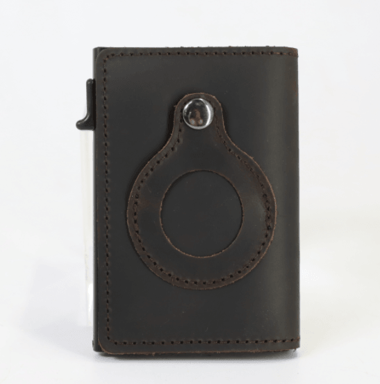 AirTag Wallet - Anti-Theft Bullet Card Bag and Multi-Functional RFID Card Holder, designed as a men's slim leather wallet for AirTag.