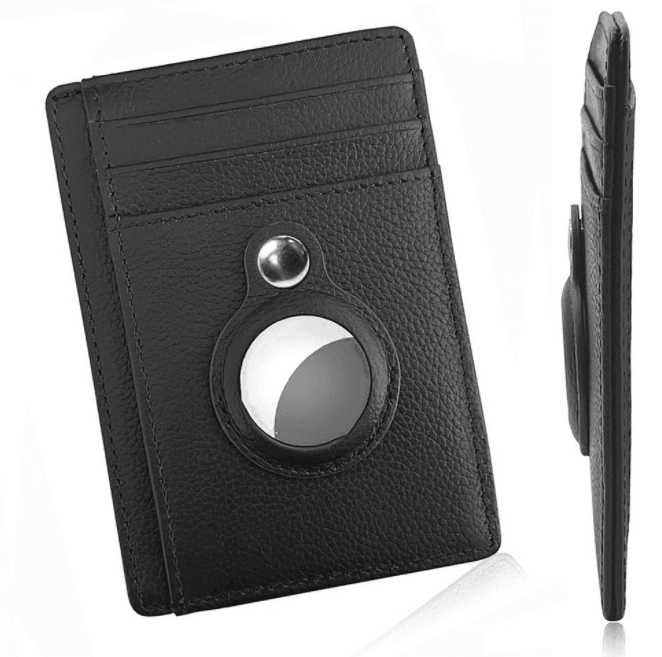 AirTag Wallet - Anti-Theft Bullet Card Bag and Multi-Functional RFID Card Holder, designed as a men's slim leather wallet for AirTag.