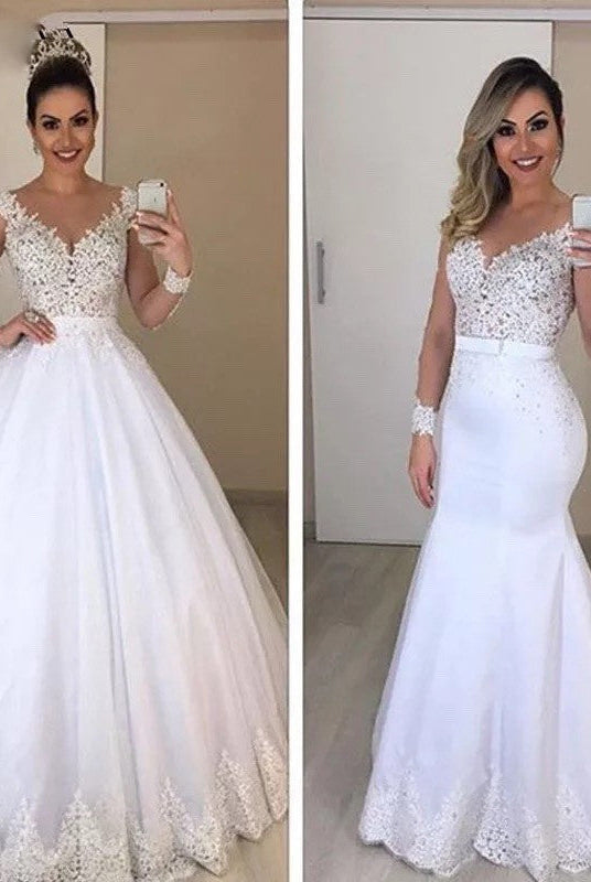 Applique Long Sleeve Wedding Dress Bridal Gown