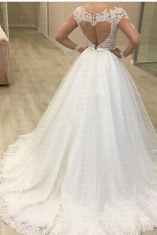 Applique Long Sleeve Wedding Dress Bridal Gown
