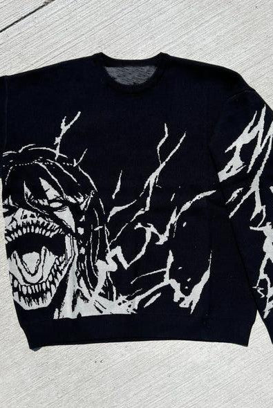 Autumn And Winter Harajuku Retro Anime Print Men's Knitting Sweater
