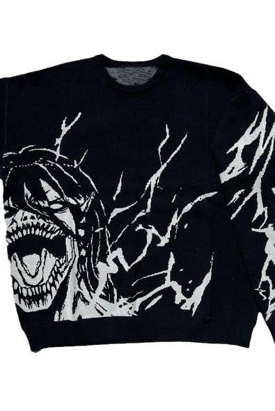 Autumn And Winter Harajuku Retro Anime Print Men's Knitting Sweater
