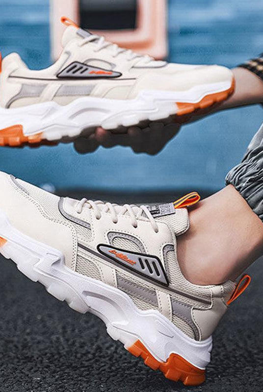 "Black White Lace-up Sneakers: Outdoor Breathable Mesh Shoes, Lightweight Running Sports Shoes for Men."