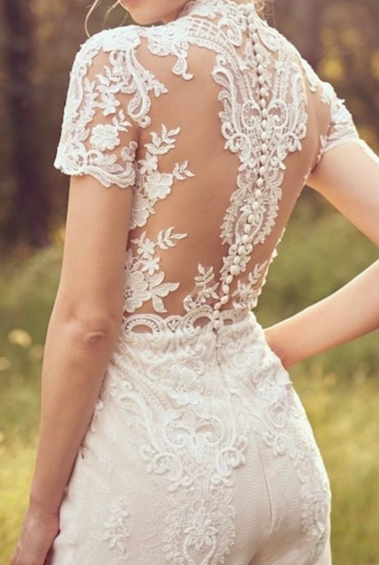 Bride Pants Suit Wedding Bridal Gowns Short Sleeve Jumpsuit