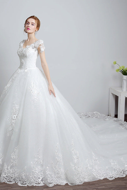 Bride wedding wedding Korean fashion Princess trailing wedding dress new lace strap wedding dress