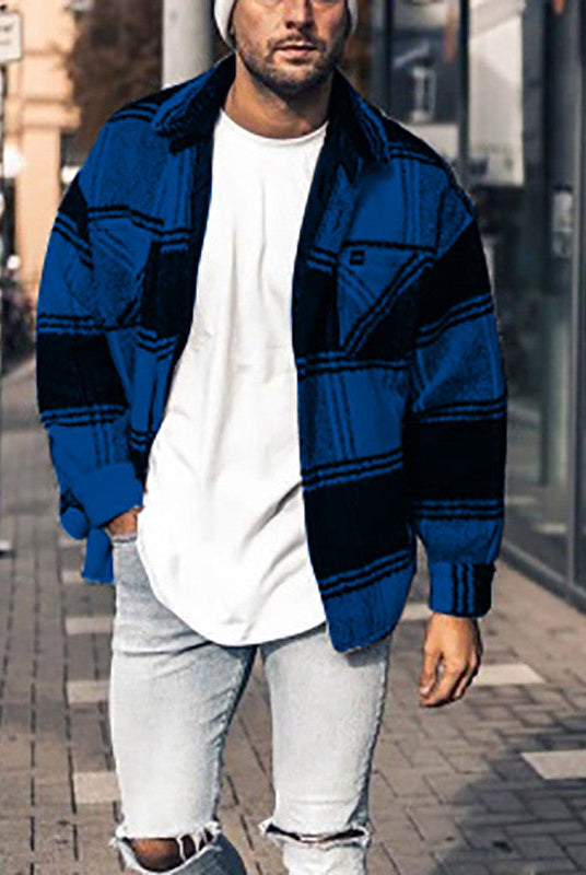 Casual lapel color matching versatile men's plaid jacket