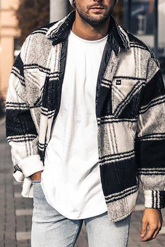 Casual lapel color matching versatile men's plaid jacket