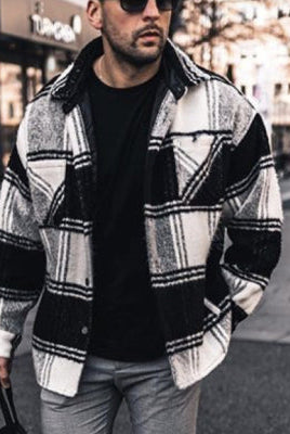 Casual lapel color matching versatile men's plaid jacket