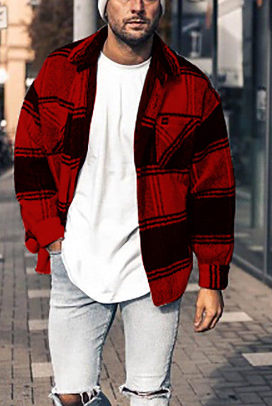 Casual lapel color matching versatile men's plaid jacket