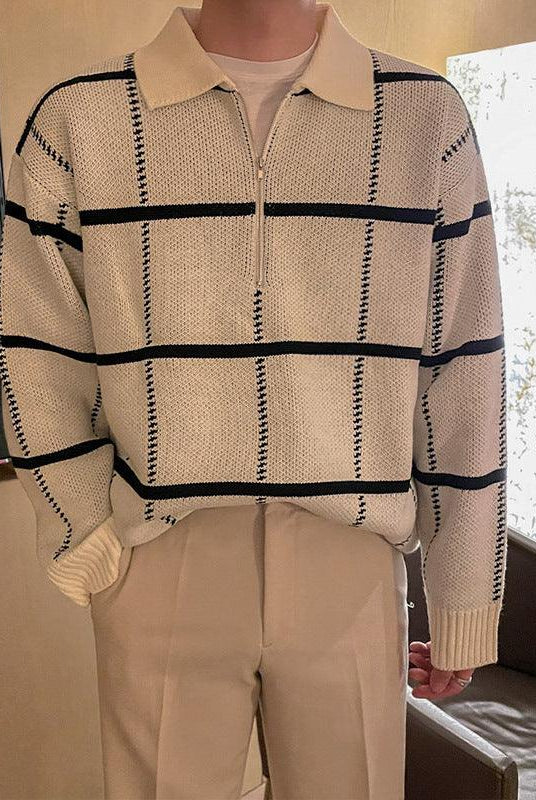 Check Lapel Knit Polo Shirt Men