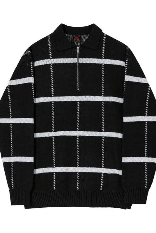 Check Lapel Knit Polo Shirt Men