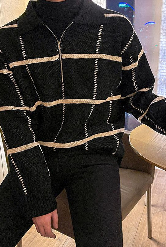Check Lapel Knit Polo Shirt Men