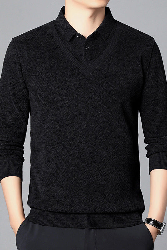 Fake Two-piece Knitted Sweaters Middle-aged And Elderly Men Fleece-lined Thickened