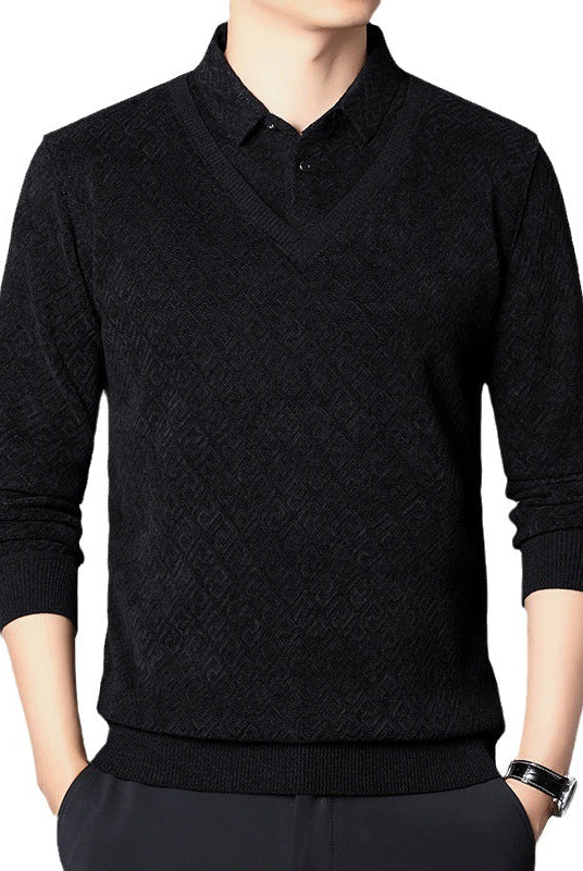 Fake Two-piece Knitted Sweaters Middle-aged And Elderly Men Fleece-lined Thickened