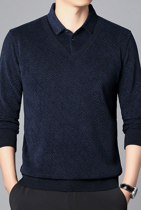 Fake Two-piece Knitted Sweaters Middle-aged And Elderly Men Fleece-lined Thickened