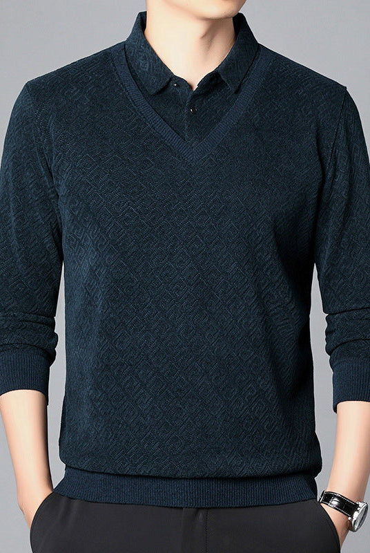 Fake Two-piece Knitted Sweaters Middle-aged And Elderly Men Fleece-lined Thickened