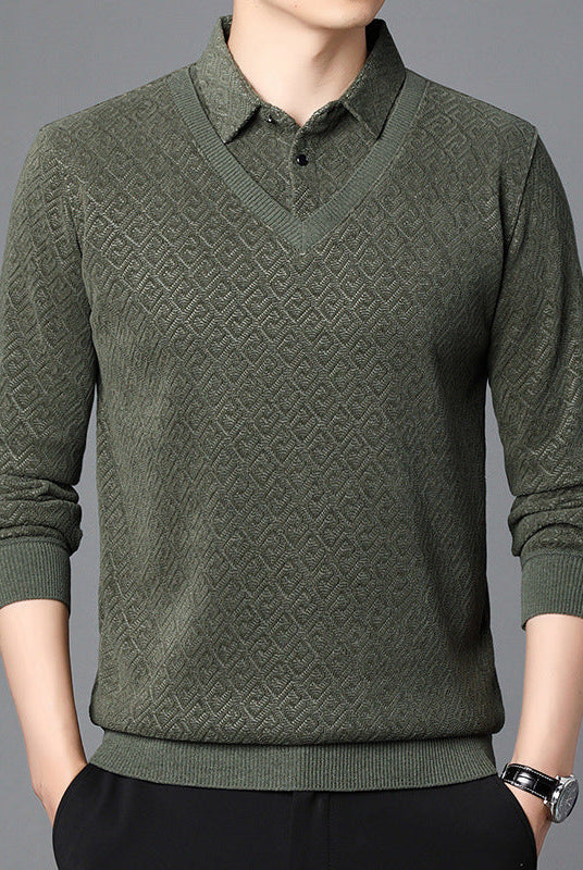 Fake Two-piece Knitted Sweaters Middle-aged And Elderly Men Fleece-lined Thickened