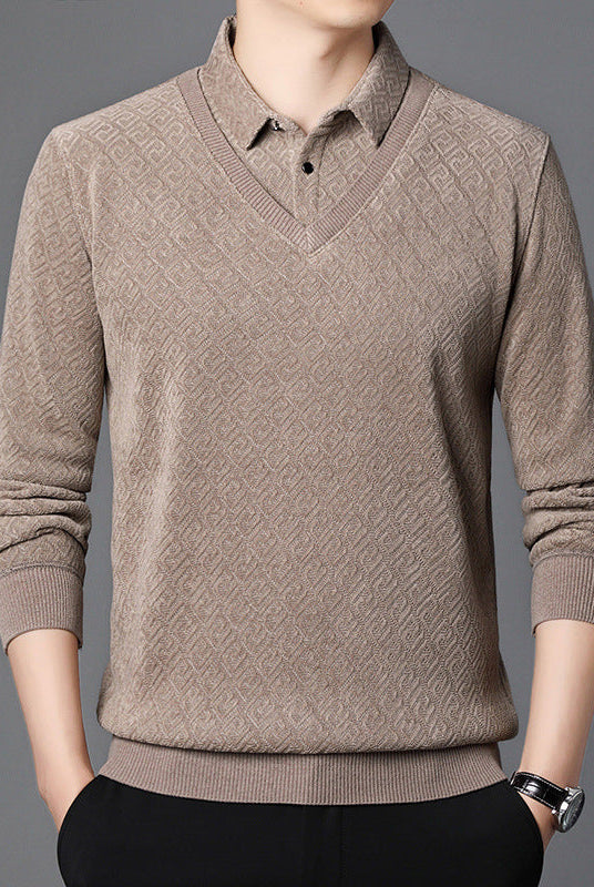 Fake Two-piece Knitted Sweaters Middle-aged And Elderly Men Fleece-lined Thickened