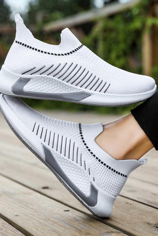 Fashion Mesh Sock Shoes With Striped Design Men Outdoor Breathable Slip-on Sneakers Csuale Lightweight Running Sports Shoes