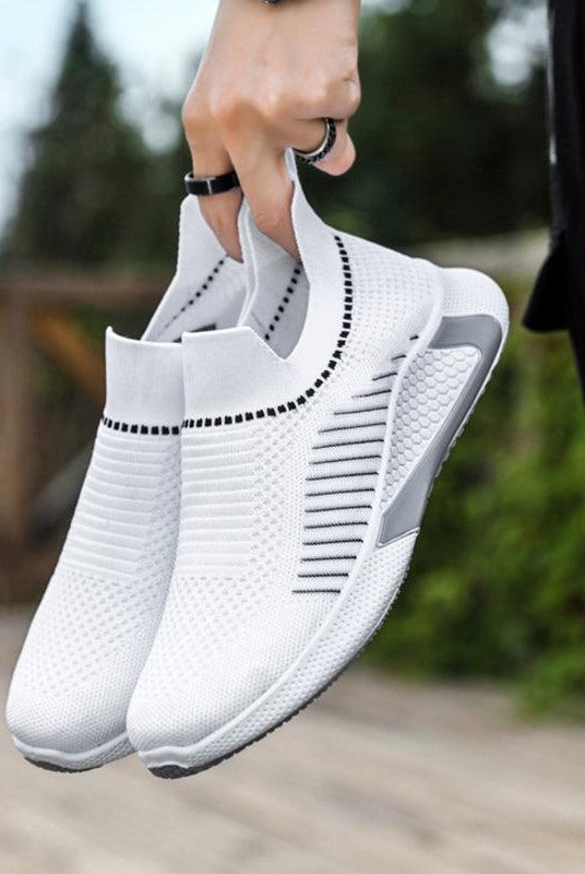 Fashion Mesh Sock Shoes With Striped Design Men Outdoor Breathable Slip-on Sneakers Csuale Lightweight Running Sports Shoes