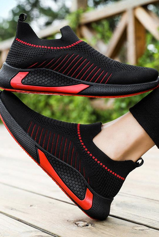 Fashion Mesh Sock Shoes With Striped Design Men Outdoor Breathable Slip-on Sneakers Csuale Lightweight Running Sports Shoes