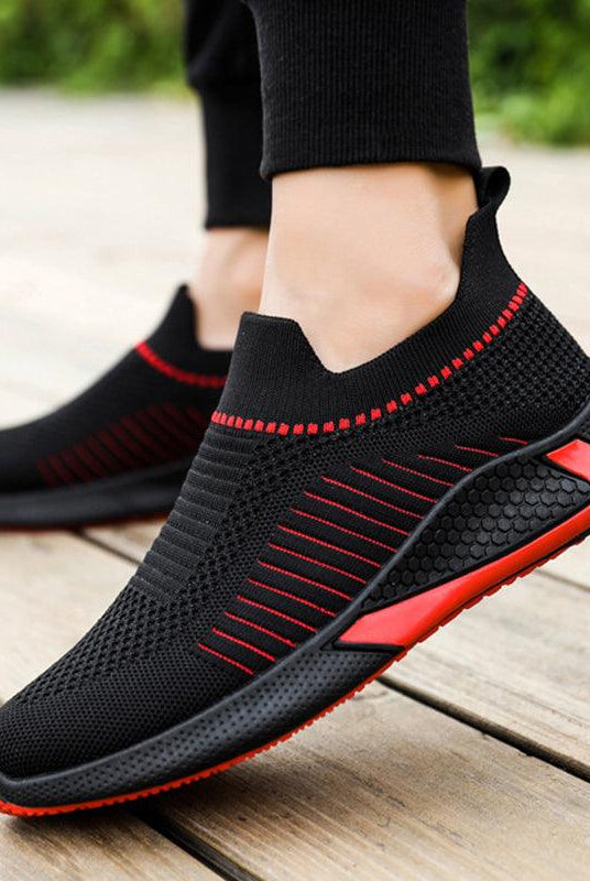 Fashion Mesh Sock Shoes With Striped Design Men Outdoor Breathable Slip-on Sneakers Csuale Lightweight Running Sports Shoes
