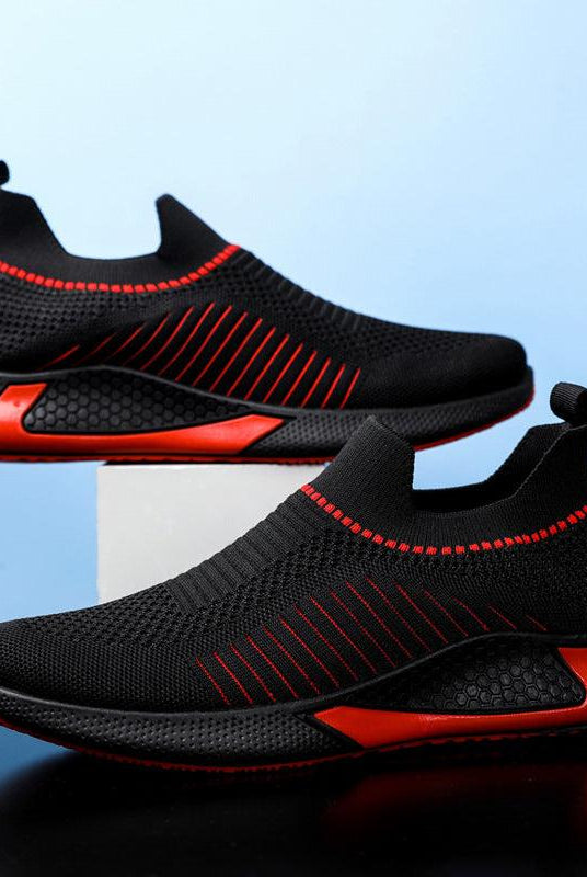 Fashion Mesh Sock Shoes With Striped Design Men Outdoor Breathable Slip-on Sneakers Csuale Lightweight Running Sports Shoes
