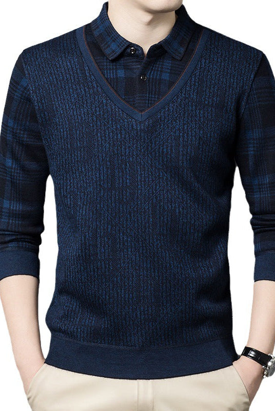 Fleece Lined Padded Warm Keeping Fake Two Pieces Sweaters