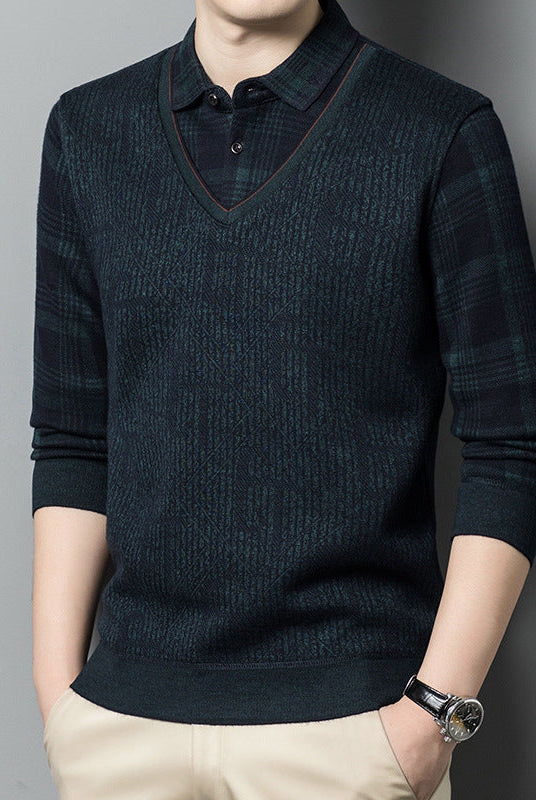 Fleece Lined Padded Warm Keeping Fake Two Pieces Sweaters
