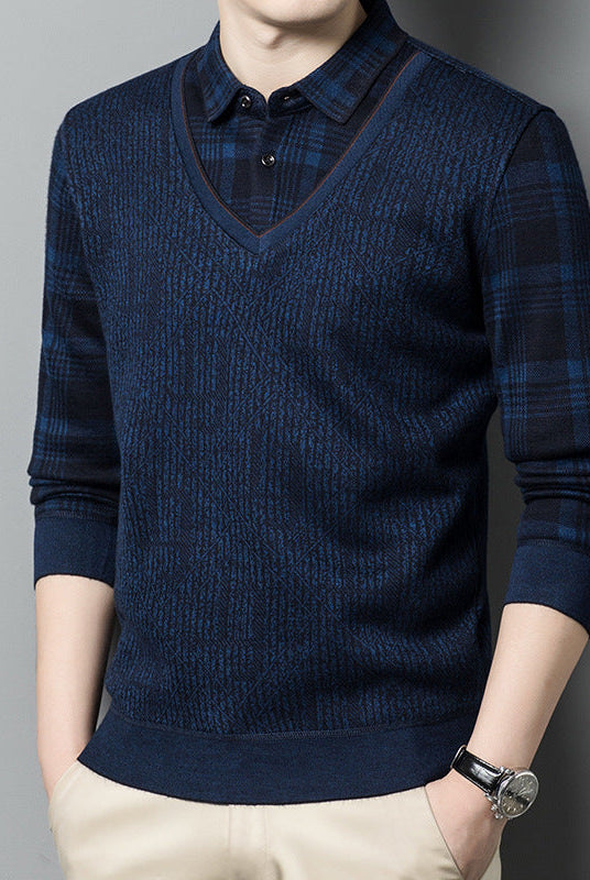 Fleece Lined Padded Warm Keeping Fake Two Pieces Sweaters