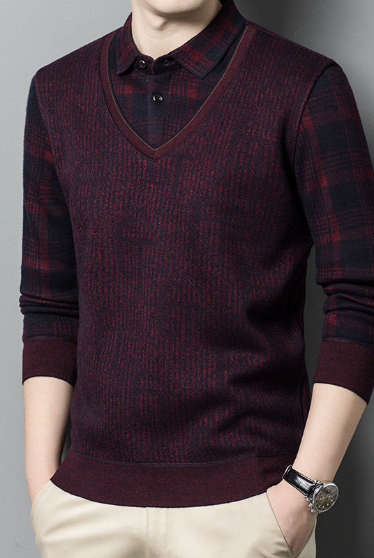 Fleece Lined Padded Warm Keeping Fake Two Pieces Sweaters