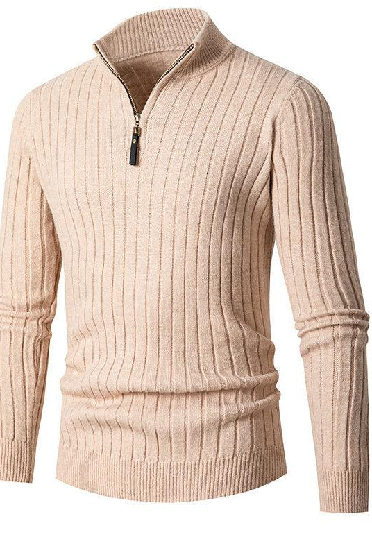 Foreign Trade Cross-border Vertical Bar Half Turtleneck Zipper Bottoming Sweater