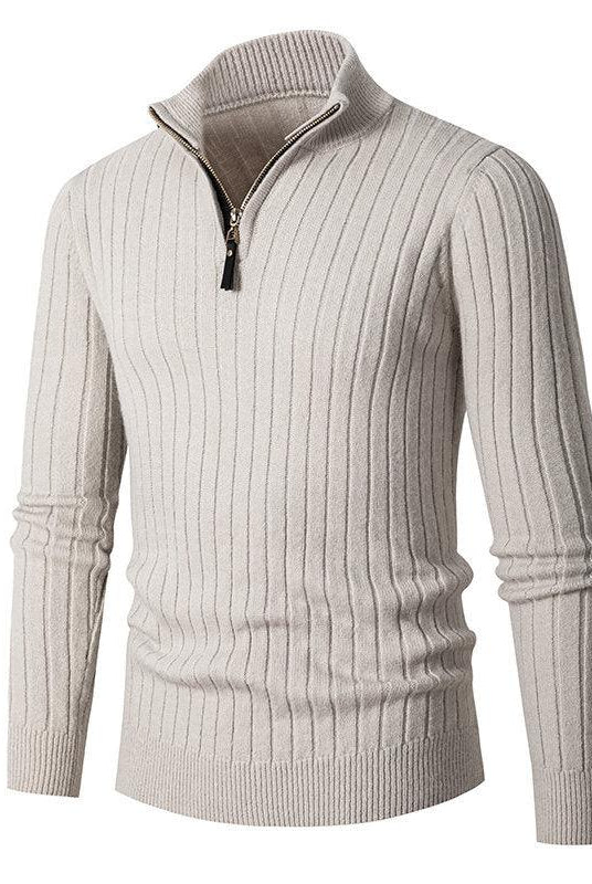 Foreign Trade Cross-border Vertical Bar Half Turtleneck Zipper Bottoming Sweater