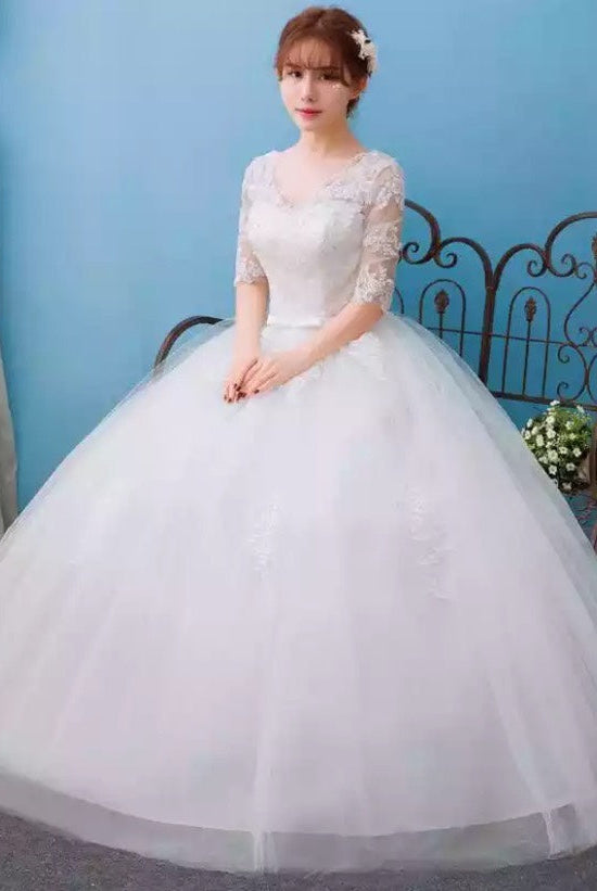 Half Sleeve Wedding Dresses Long Train Bridal Gown