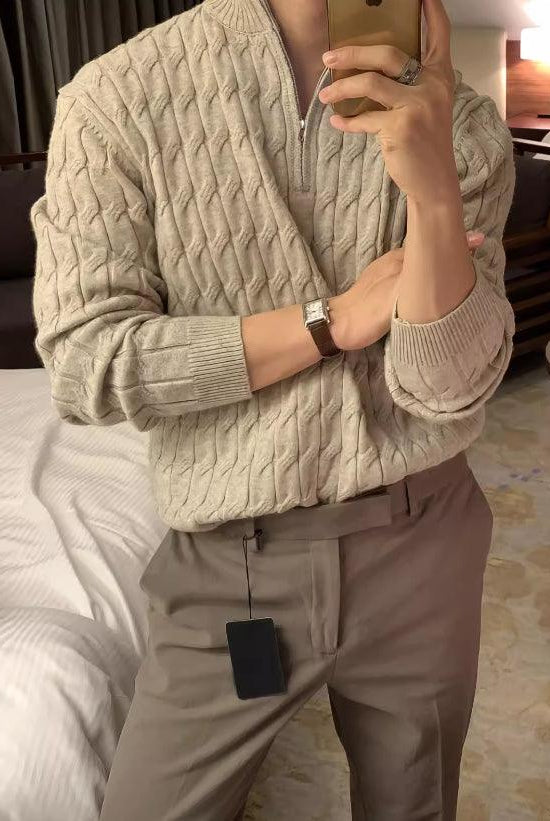 Half Turtleneck Zipper High-grade Lazy Pullover Long Sleeve Sweater