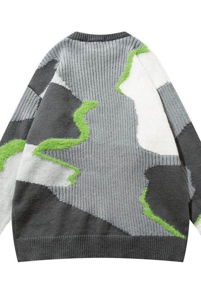 Irregular Stitching Contrast Color Round Neck Knitwear Autumn Idle Style