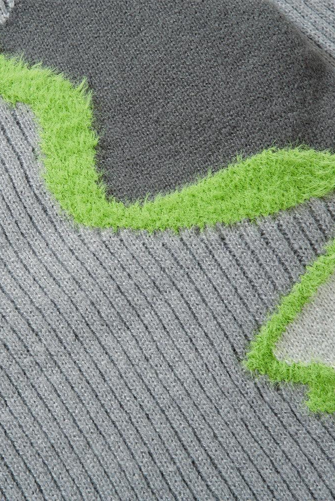 Irregular Stitching Contrast Color Round Neck Knitwear Autumn Idle Style