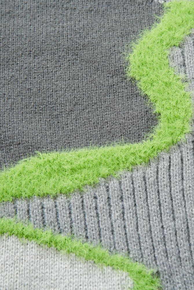 Irregular Stitching Contrast Color Round Neck Knitwear Autumn Idle Style