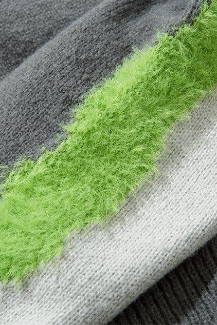 Irregular Stitching Contrast Color Round Neck Knitwear Autumn Idle Style