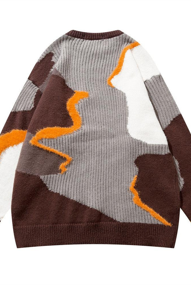 Irregular Stitching Contrast Color Round Neck Knitwear Autumn Idle Style