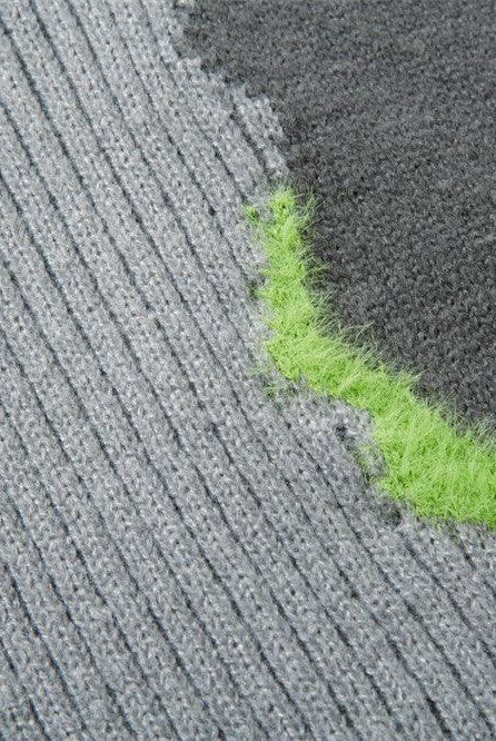 Irregular Stitching Contrast Color Round Neck Knitwear Autumn Idle Style