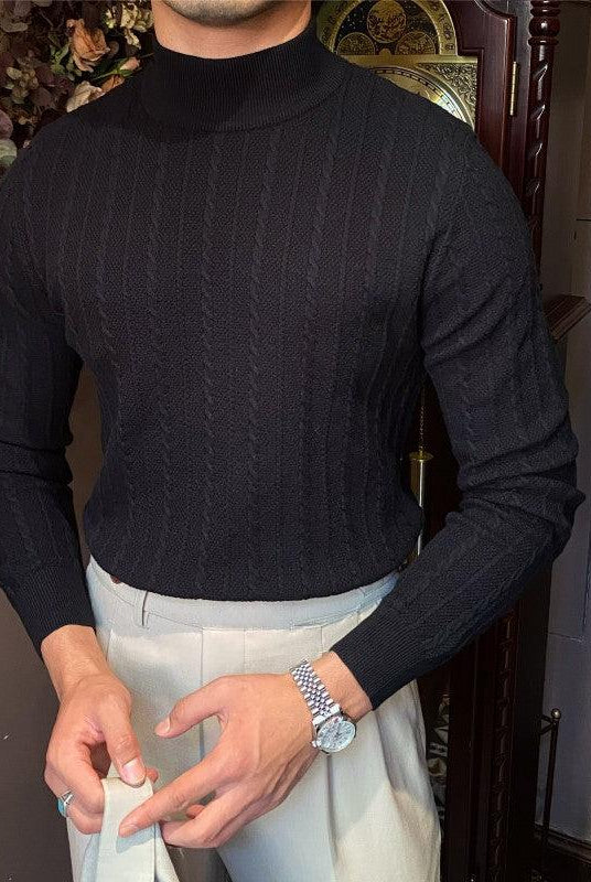 Jacquard Long Sleeve Half Turtleneck Slim Sweater