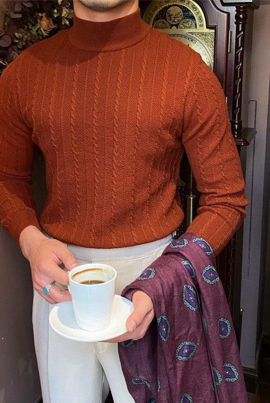 Jacquard Long Sleeve Half Turtleneck Slim Sweater