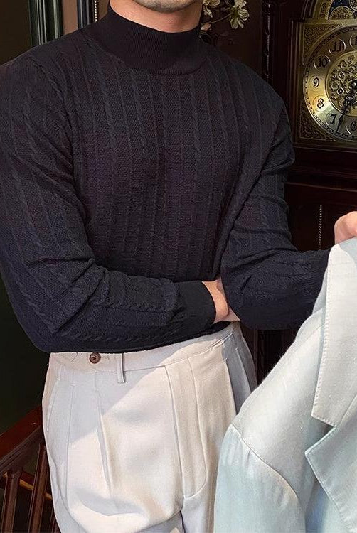 Jacquard Long Sleeve Half Turtleneck Slim Sweater