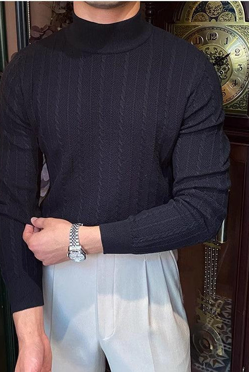 Jacquard Long Sleeve Half Turtleneck Slim Sweater