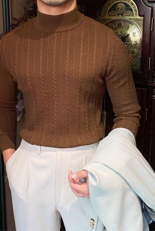 Jacquard Long Sleeve Half Turtleneck Slim Sweater