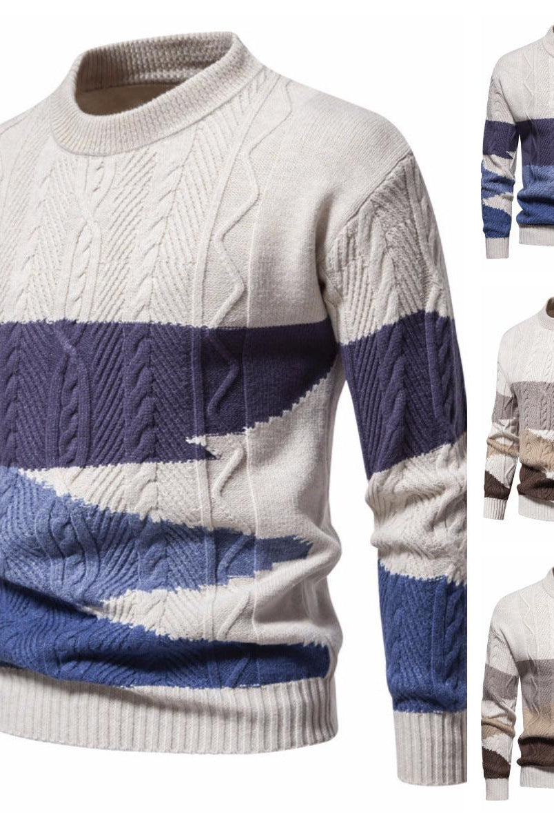 Knitwear Men's American Retro European Size Color Matching Casual Coat Autumn And Winter New Round Neck Sweater
