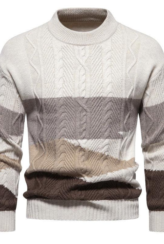 Knitwear Men's American Retro European Size Color Matching Casual Coat Autumn And Winter New Round Neck Sweater