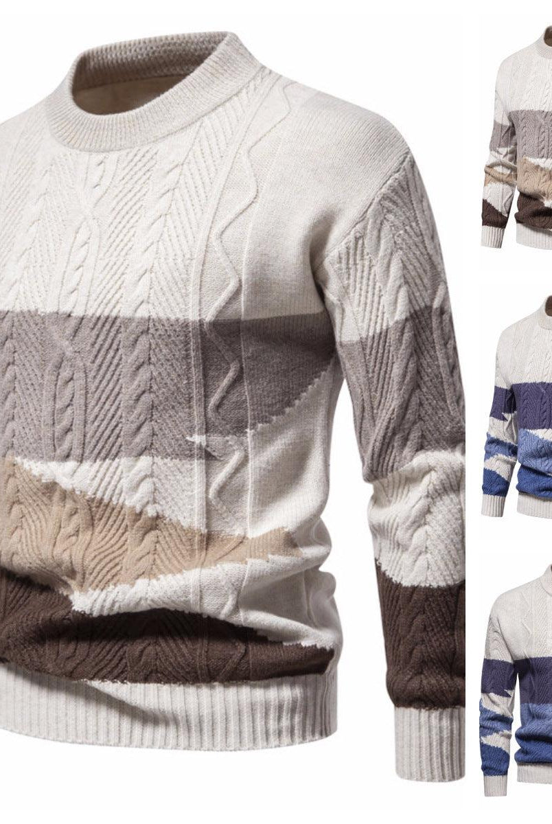 Knitwear Men's American Retro European Size Color Matching Casual Coat Autumn And Winter New Round Neck Sweater
