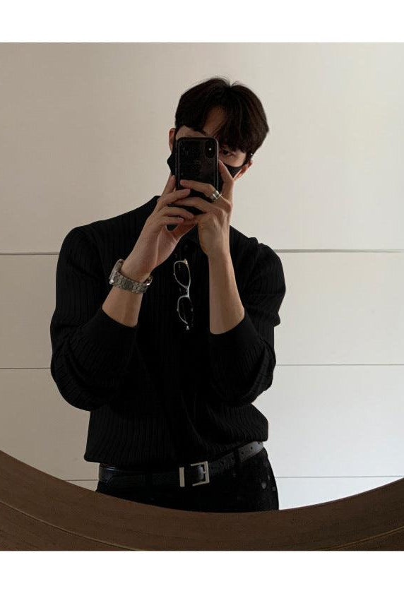 Lightly Mature Knitted Polo Shirt Men's French Style Design Lapel Sweater